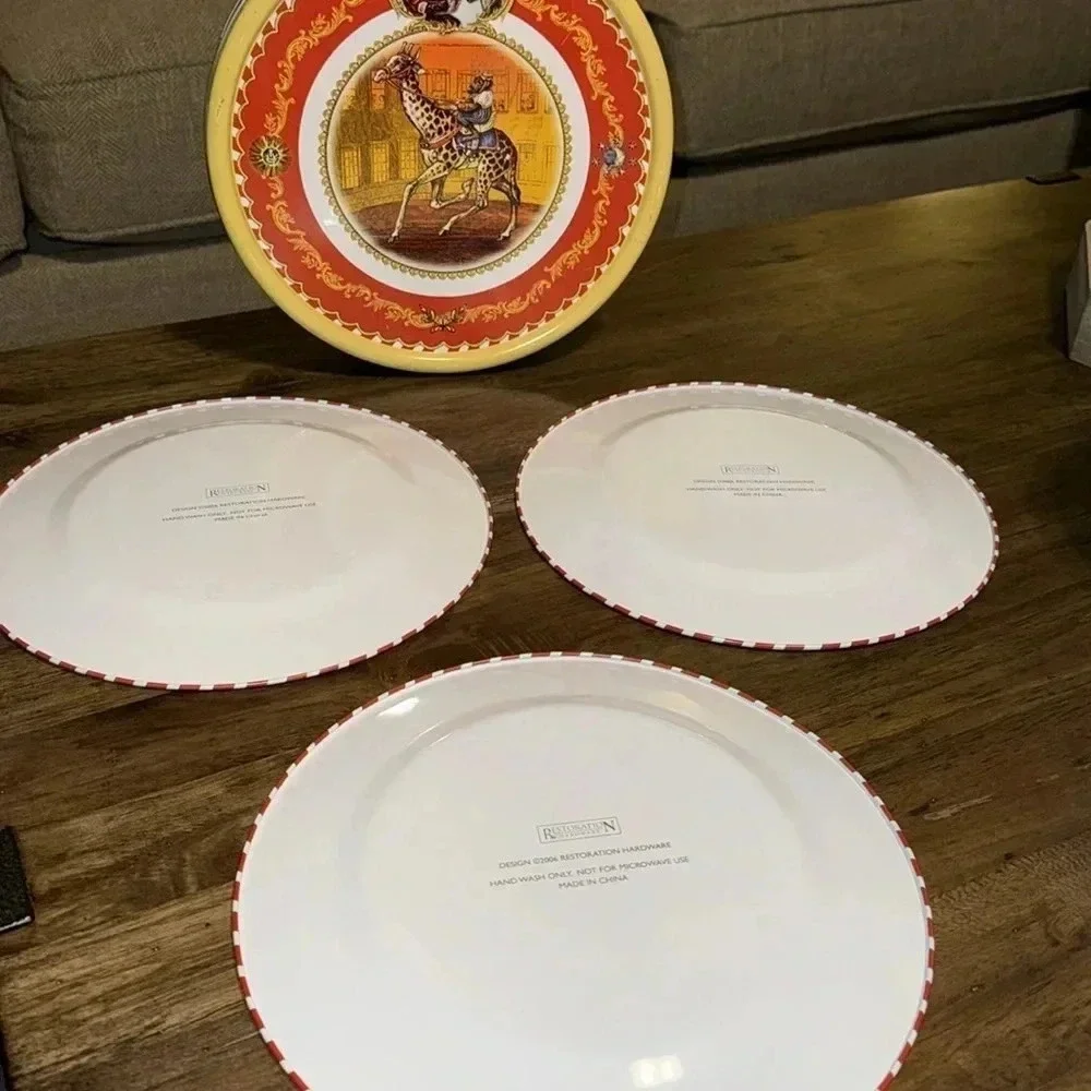 VTG 2006 Restoration Hardware RH Circus Themed Set Of 3 Tin Plates Tin Container